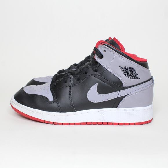 Boys Size 5Y - Nike Air Jordan 1 Mid Bred Shadow DQ8423-006 Black Gray Red - Picture 3 of 7